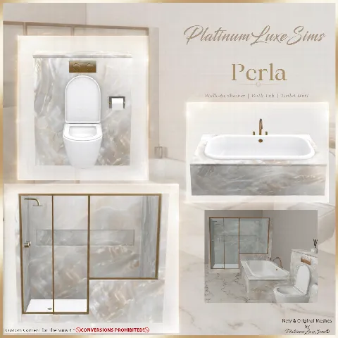 Perla Shower, Bath & Toilet Set by PlatinumLuxeSims, Sims 4 bathroom CC – image 2