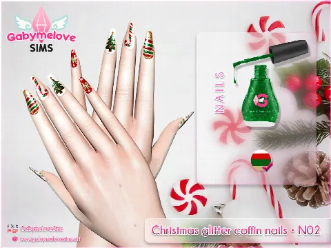 Christmas glitter coffin nails N02 by GabymeloveSims, Sims 4 jewelry CC – image 2